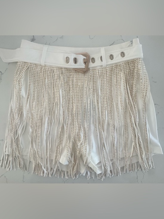 Cloud Ten Pants - Cloud Ten White Rhinestone Fringe Belted Shorts Western Festival Glam NWT M
